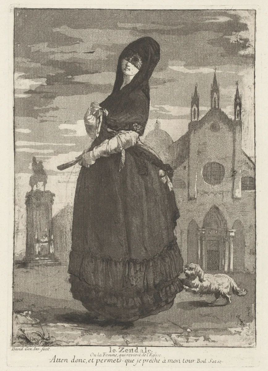 Le Zendale (Woman in a Hood, or the Woman Returning from Church) by Giovanni David, print, 1775