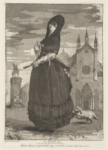 Le Zendale (Woman in a Hood, or the Woman Returning from Church) by Giovanni David, print, 1775