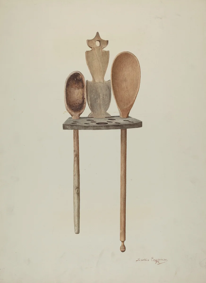 Wooden Spoon Rack by Sarkis Erganian, index of american design, 1941