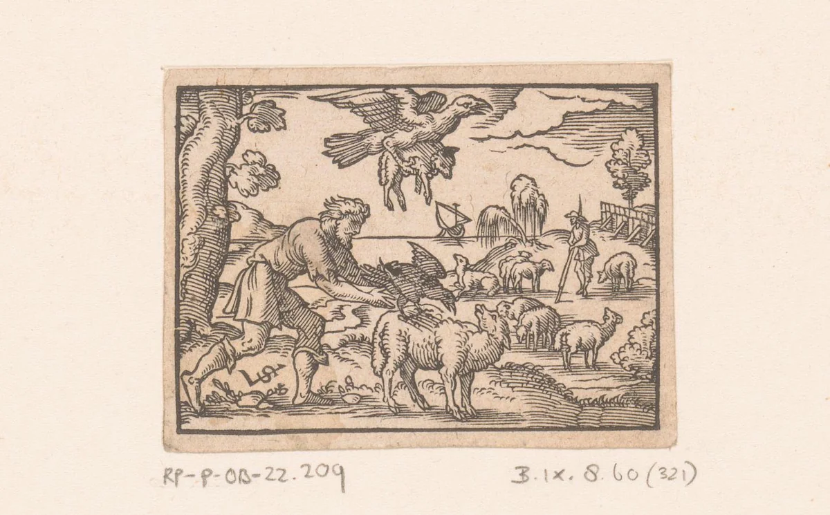 Fabel van de adelaar en de kraai by Unknown, print, 1566