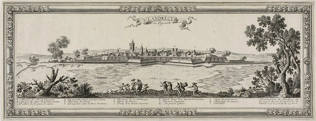 Landrecy en Heynault, 1631 by Gabriel Pérelle, print, 1635