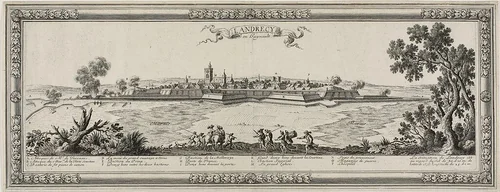 Landrecy en Heynault, 1631 by Gabriel Pérelle, print, 1635