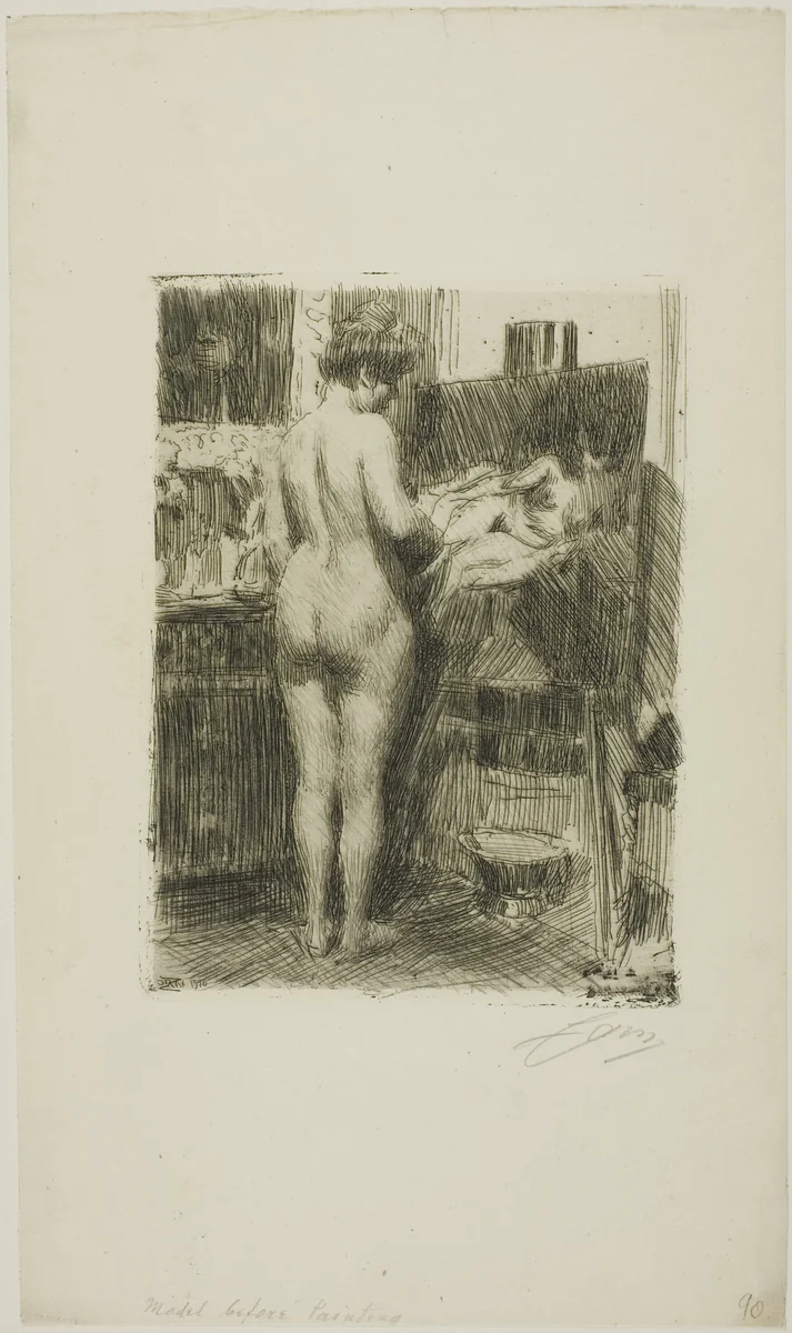 Model before Picture by Anders Zorn, print, 1910