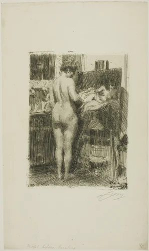 Model before Picture by Anders Zorn, print, 1910