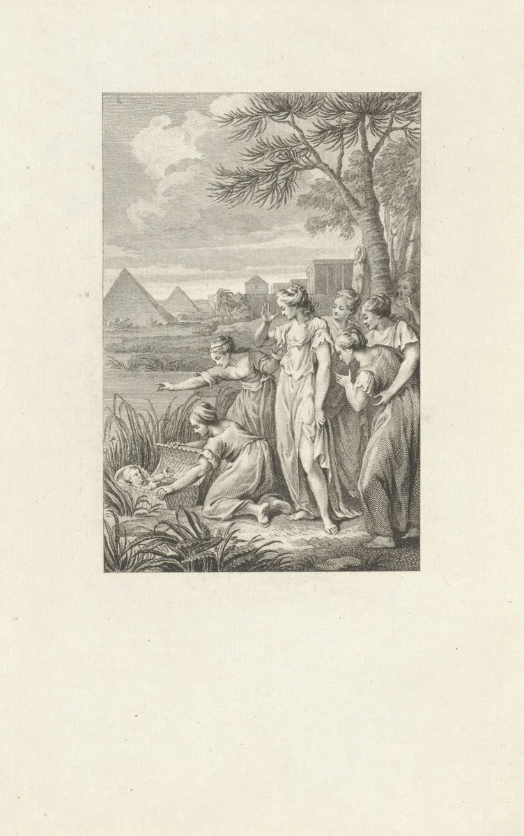 Farao's dochter vindt Mozes in het biezen mandje by Reinier Vinkeles, print, 1780