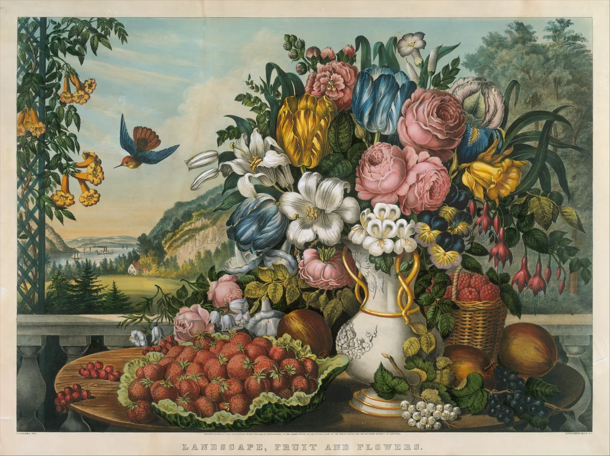 Landscape – Fruit and Flowers by Frances Flora Bond Palmer, print, 1862