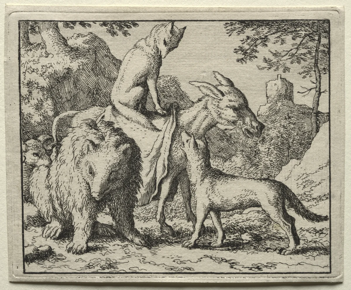 Reynard the Fox: Reynard and his Companions by Allart van Everdingen, print, 1650-1675