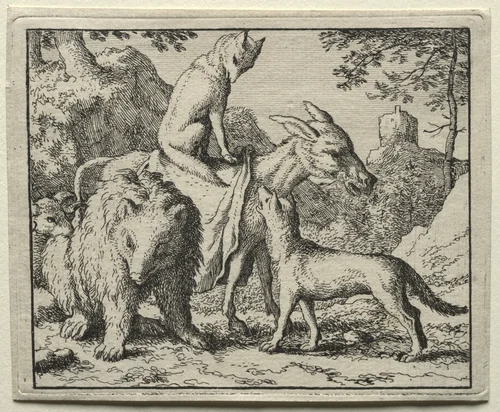 Reynard the Fox: Reynard and his Companions by Allart van Everdingen, print, 1650-1675
