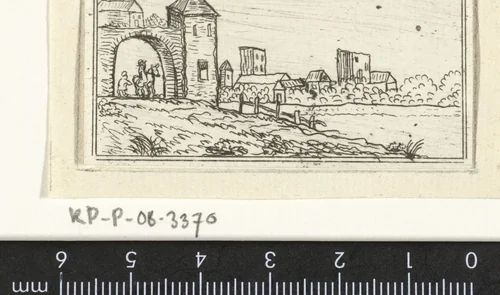 Figuren bij een stadspoort by Jacob Hoolaart, print, 1728-1789