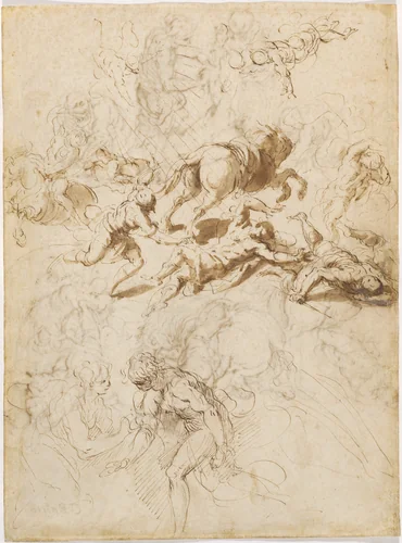The Conversion of Saint Paul; Adam and Eve by Jacopo Palma il Giovane, drawing, 1590-1595