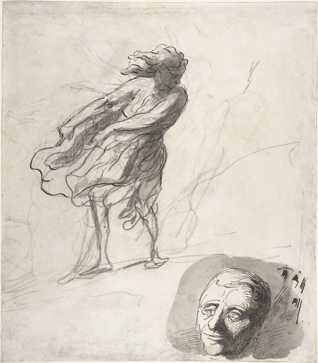 Sheet of Studies with a Dancer by Honoré Daumier, drawing, 1820-1879
