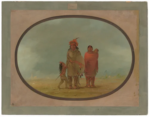 Copper Chief, His Wife, and Children by George Catlin, painting, 1855-1869