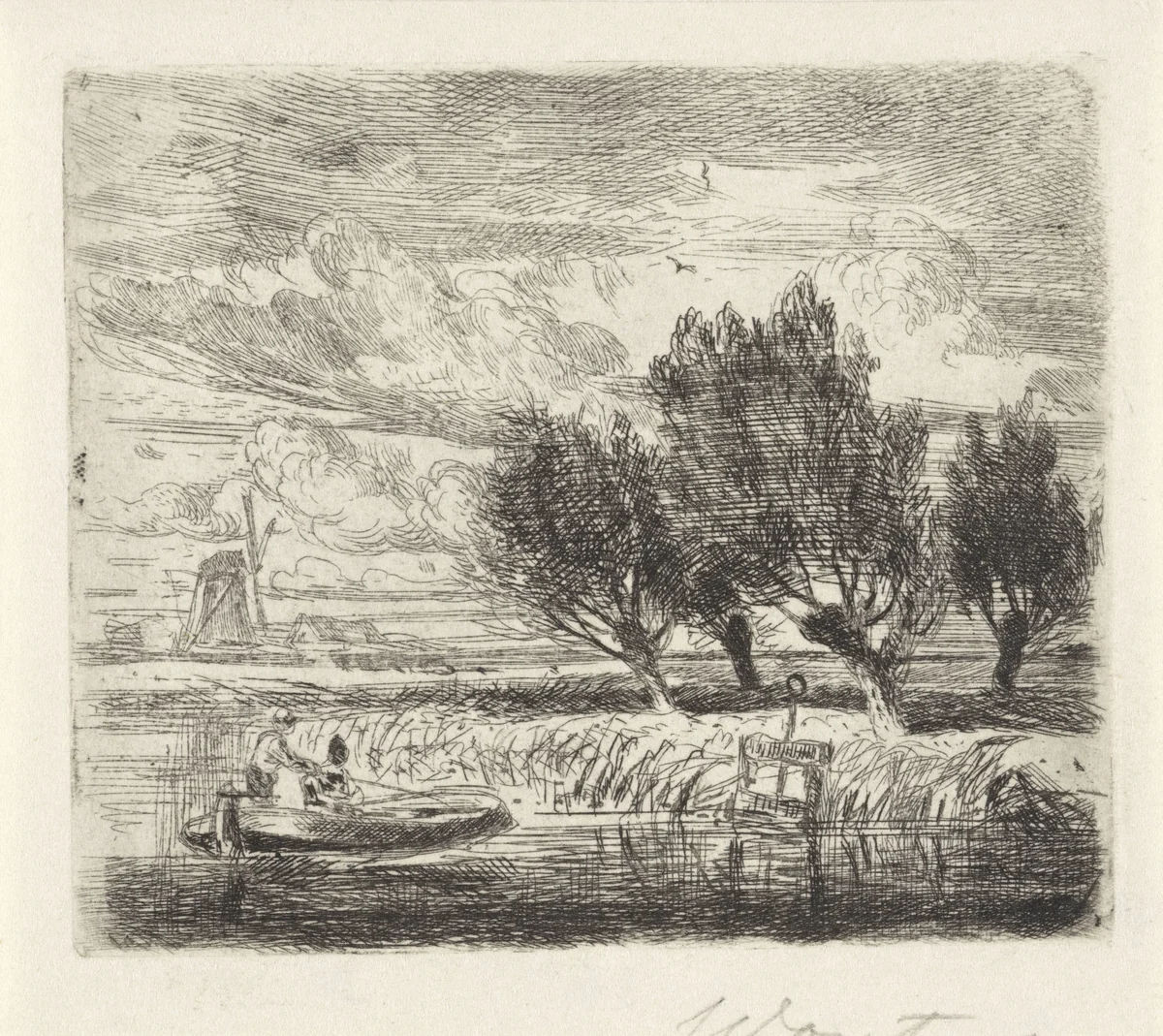 Knotwilgen aan de waterkant by Augustinus Jacobus Bernardus Wouters, print, 1839-1888