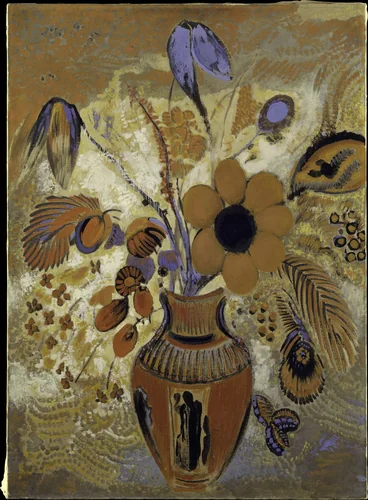 Etruscan Vase with Flowers by Odilon Redon, painting, 1900-1910