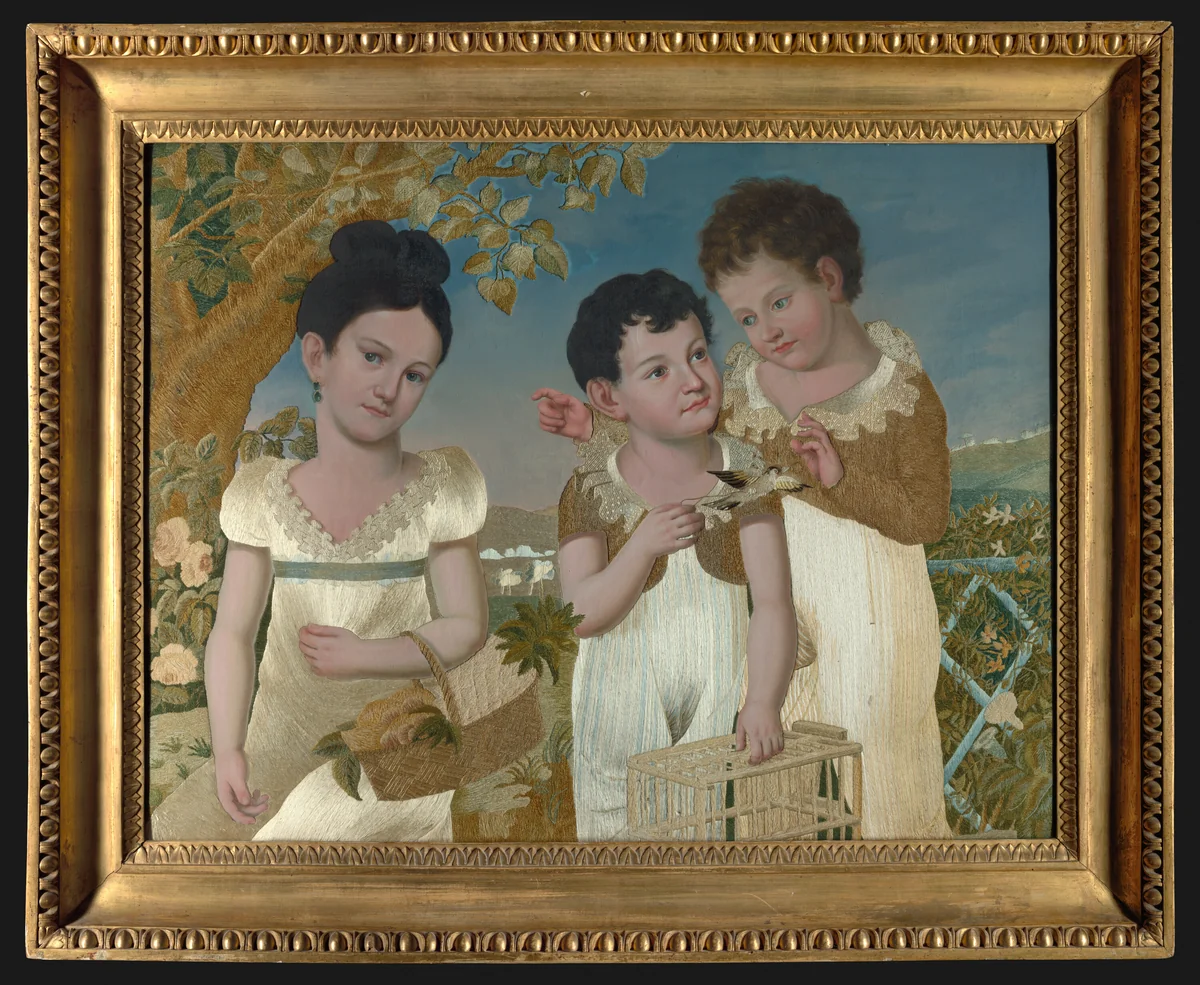 Portraits of Serafina, Gaetanino and Ciccillo di Ottaiano by Marquis Filippo Petrone, textile, 1815