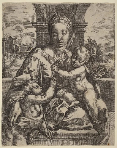 Madonna Aldobrandini by Girolamo Imperiale I; Raphael, print, 1559-1639
