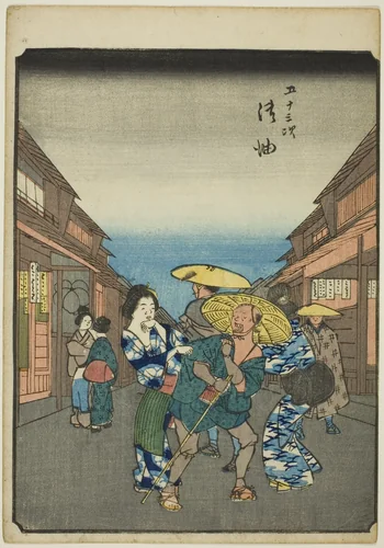 Goyu, from the series "Fifty-three Stations [of the Tokaido] (Gojusan tsugi)," also known as the Figure Tokaido (Jinbutsu Tokaido) by Utagawa Hiroshige (歌川広重), print, 1852