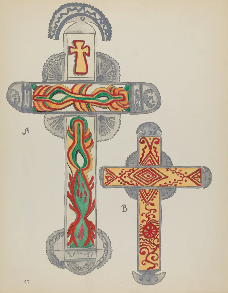 Plate 47: Crosses of Tin: From Portfolio "Spanish Colonial Designs of New Mexico" by American 20th Century, index of american design, 1935-1942