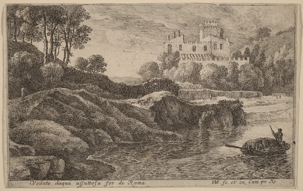 View of the Aqua Acetosa by Herman van Swanevelt, print, 1600-1655