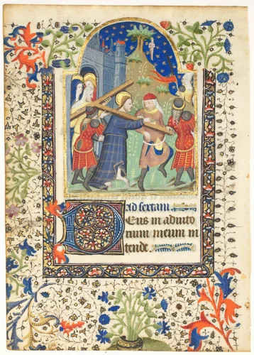 Leaf from a Book of Hours: Christ Carrying the Cross (Sext, Hours of the Cross) by Unknown, manuscript, 1405-1425