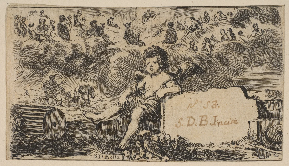 Title page: Cupid, from 'Game of Mythology' (Jeu de la Mythologie) by Stefano della Bella, print, 1644