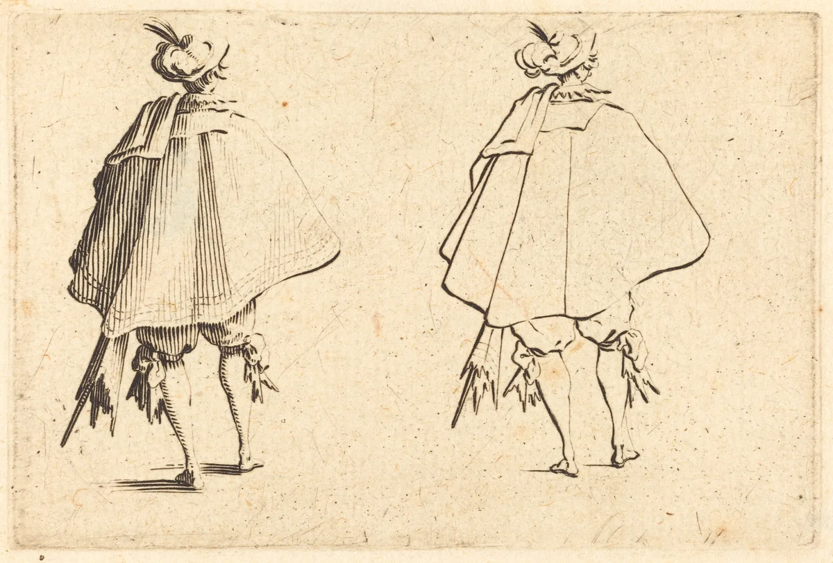 Gentleman in Large Mantle, Seen from Behind by Jacques Callot, print, 1622