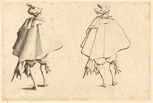 Gentleman in Large Mantle, Seen from Behind by Jacques Callot, print, 1622