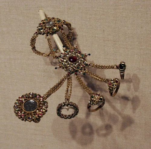 Hand Ornament (Hathphul) and Thumb Ring (Arsi) by India Rajasthan, metalwork, 1701-1900