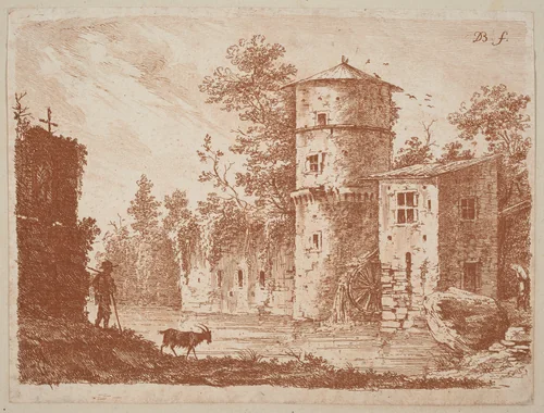 Ancient Tower at a Water Mill by Jean Jacques de Boissieu, print, 1759