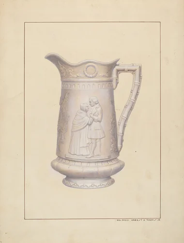 Bisque Water Pitcher by Ernest A. Towers, Jr., index of american design, 1938