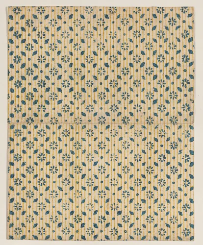 Sheet with overall floral and stripe pattern by anonymous, print, 1800-1900