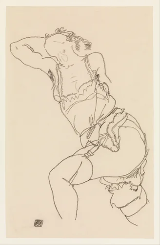 Reclining Model in Chemise and Stockings by Egon Schiele, drawing, 1917