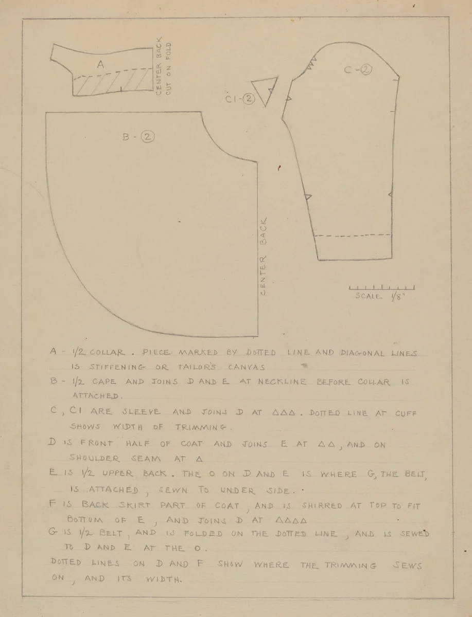 Coat (Pattern) by Mina Greene, index of american design, 1935-1942