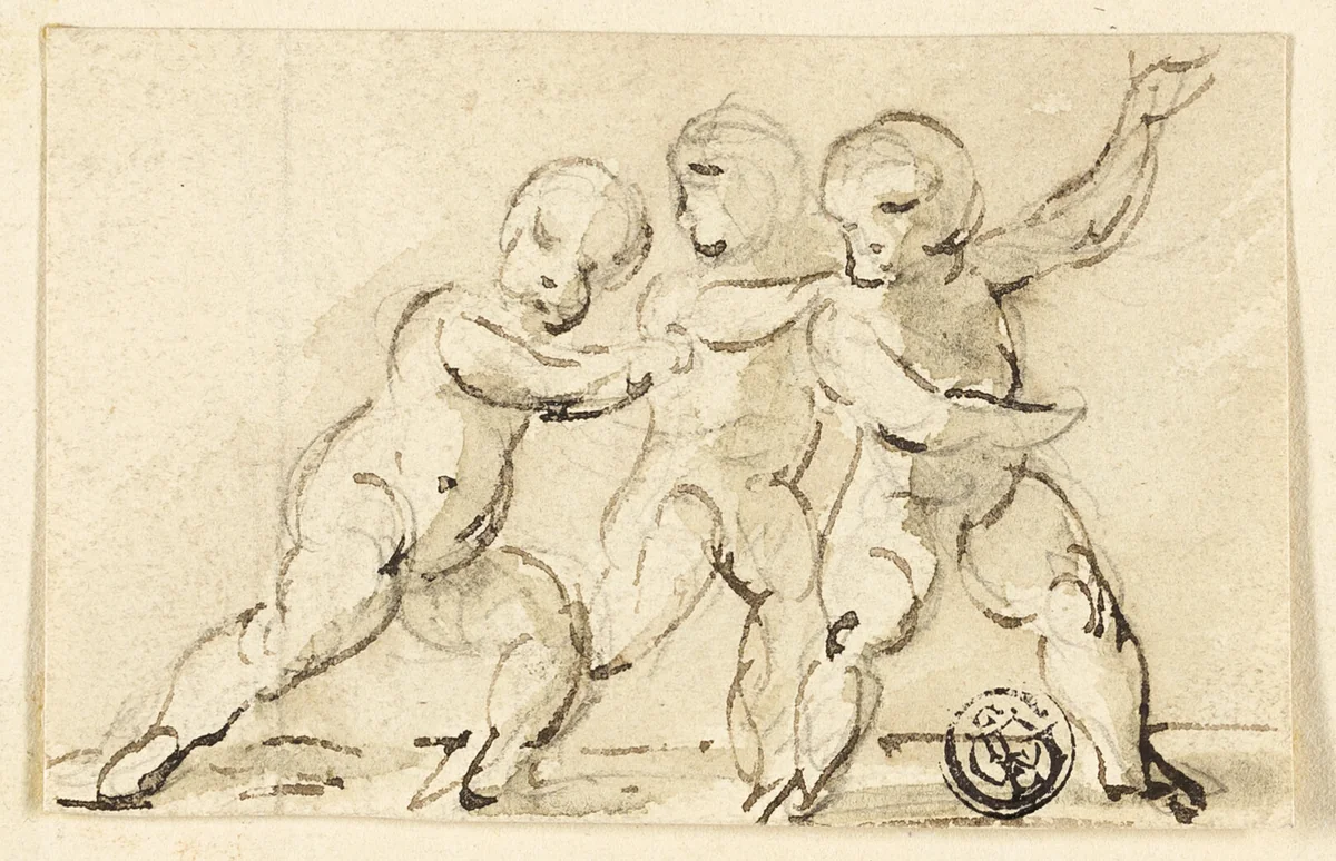 Three Putti at Play by Thomas Stothard or possibly Samuel De Wilde, drawing, 1775-1834