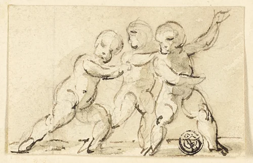 Three Putti at Play by Thomas Stothard or possibly Samuel De Wilde, drawing, 1775-1834