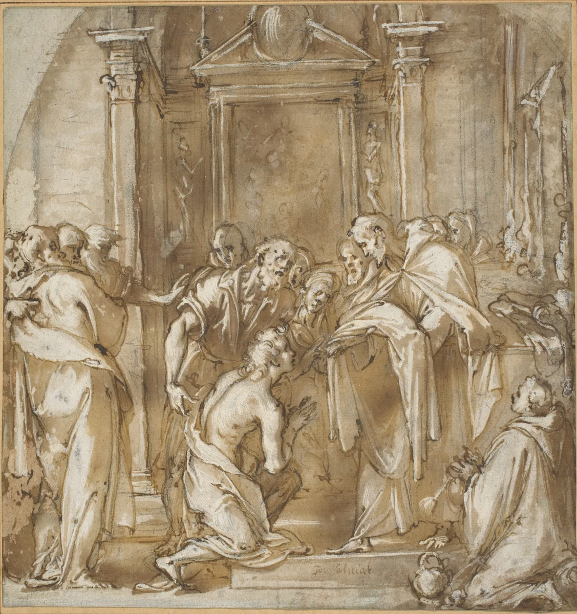 Saint Vincent Ferrer Taking His Vestments by Ludovico Cardi, drawing, 1575-1585
