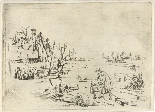 Winterlandschap met boerderijen by François Joseph Pfeiffer, print, 1793-1835