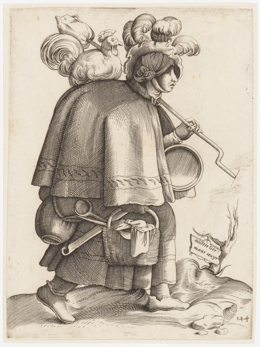 Costume Plate: Wife of a Warrior from Germany by Enea Vico, print, 1553-1575