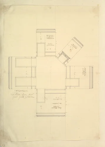 Treasury House, 10 Downing Street, London: Plan of Sir Robert Walpole's Dressing Room (Middle Room, West Front, First Floor) by Isaac Ware, drawing, 1727-1747