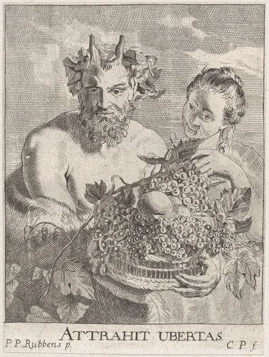Satyr and Bacchante by Cornelis van Poelenburch, print, 1645-1667