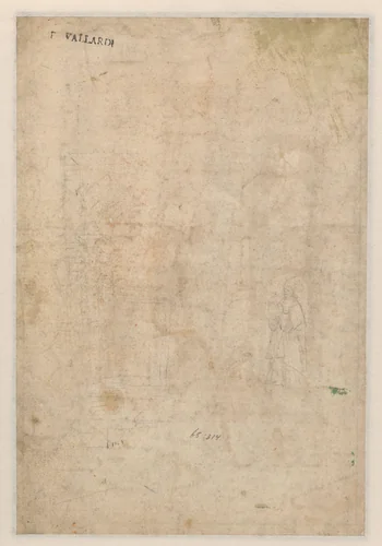 Schets van een kerkinterieur met een bisschop by Girolamo da Santacroce, drawing, 1490-1556