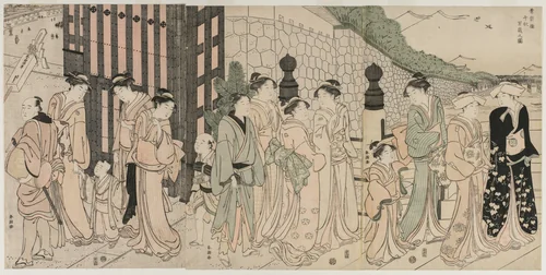 A Thousand Autumns, Ten Thousand Years on Tokiwa Bridge by Katsukawa Shunchō (勝川春潮), print, 1790-1794