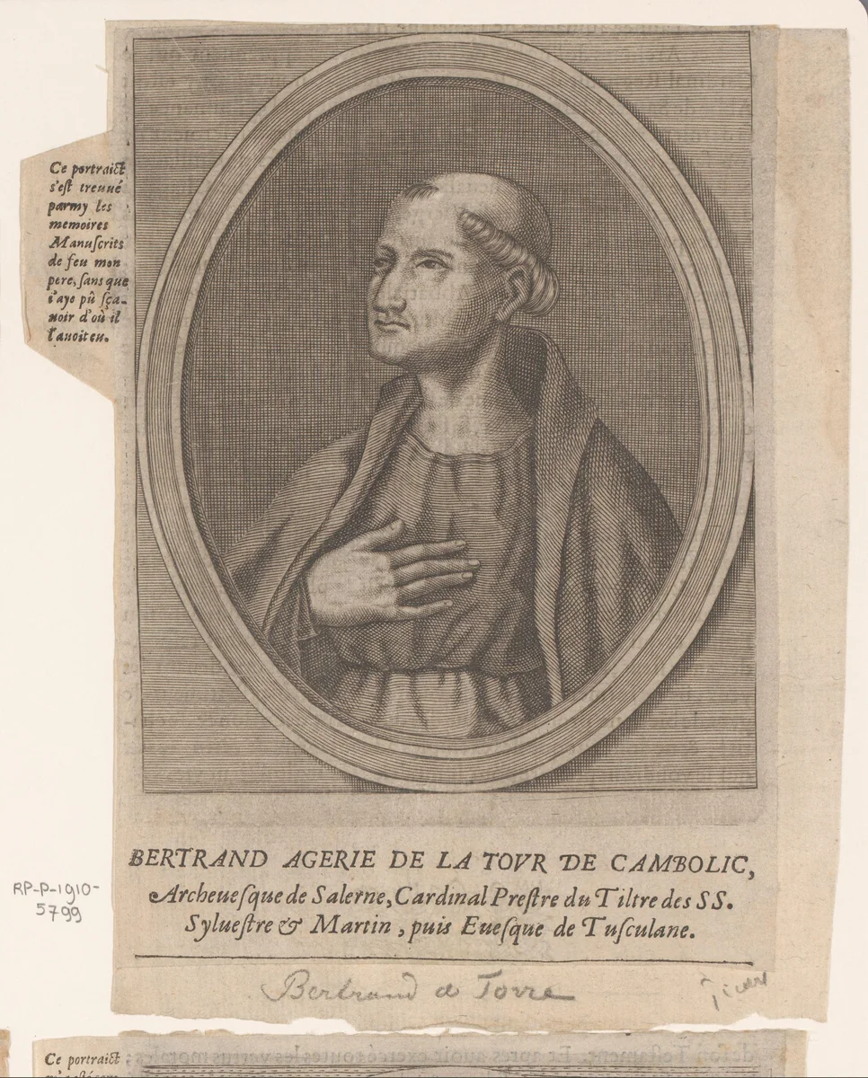 Portret van Bertrand Augier de la Tour by Etienne Picart, print, 1660