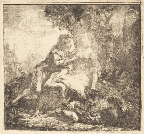 The Two Lovers (Les Deux amants) by Gabriel de Saint-Aubin, print, 1750