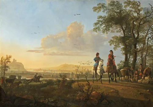 Horsemen and Herdsmen with Cattle by Aelbert Cuyp, painting, 1655-1660