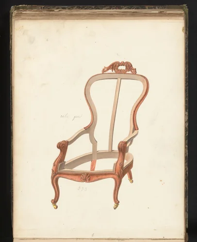 Ontwerp voor een armstoel in Lodewijk XV-stijl by anonymous, drawing, 1825-1839