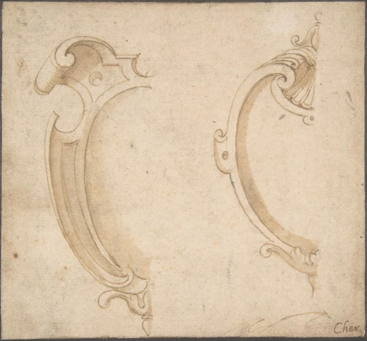 Design for Two Cartouches by anonymous, drawing, 1500-1599