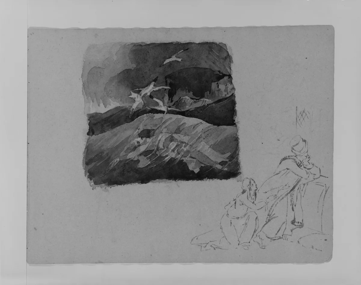 Drowned Man in Sea; Two Figures in Turkish Costume (from Sketchbook) by Thomas Sully, artwork, 1810-1820