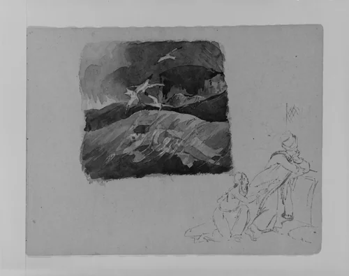 Drowned Man in Sea; Two Figures in Turkish Costume (from Sketchbook) by Thomas Sully, artwork, 1810-1820