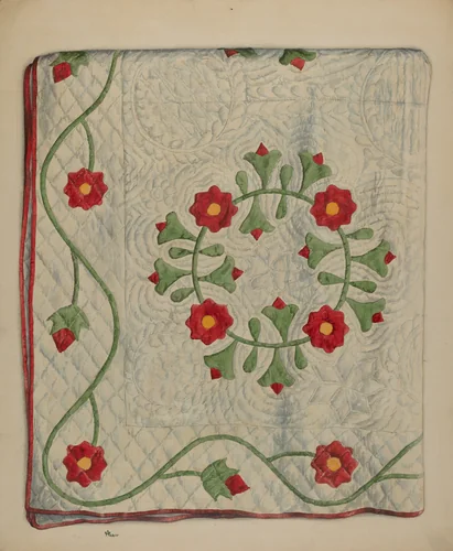 Quilt - Circle with Tulips by Ralph Atkinson, index of american design, 1937